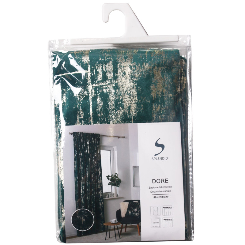 Zasłona z taśmą DORE 140x260cm, kolor zielony