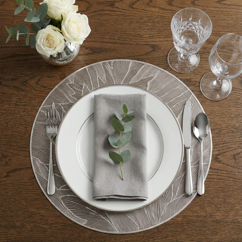 Podkładka SILIA,śr.38cm, kolor biało-srebrny