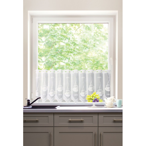 Firanka zazdrostka z otworami, CAFE, 45x150,biała