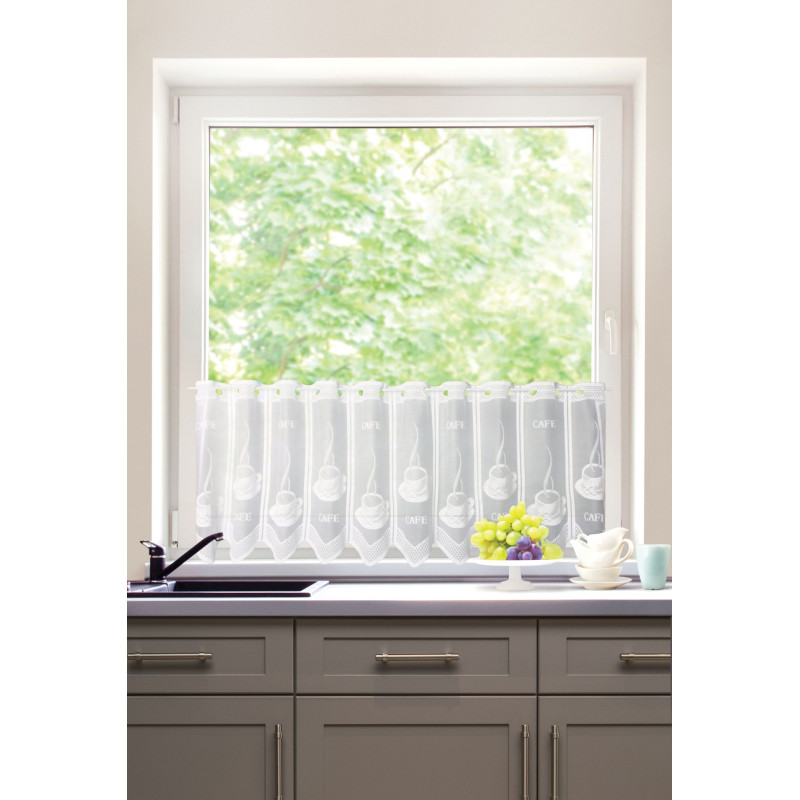 Firanka zazdrostka z otworami, CAFE, 45x150,biała