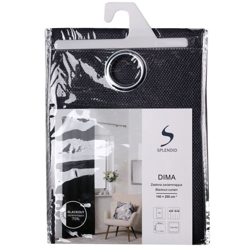 Zasłona z kółkami DIMA 140x250 cm, kol.ciemnoszary