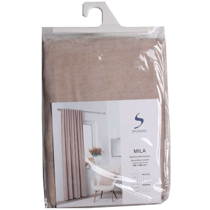 Zasłona z taśmą MILA 140x260 cm taupe