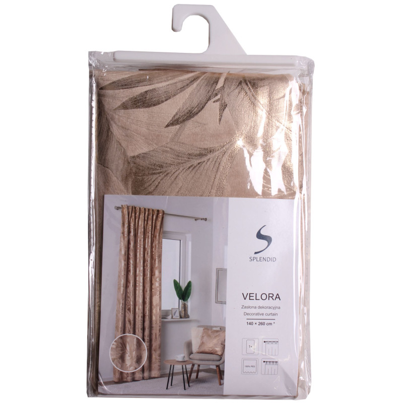 Zasłona na taśmie VELORA,140x260cm,k.beżowo-złoty