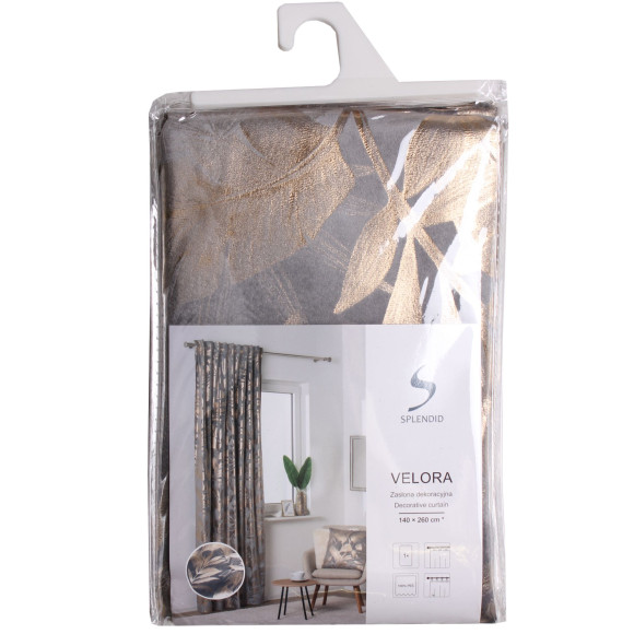 Zasłona na taśmie VELORA,140x260cm,k.szaro-złoty