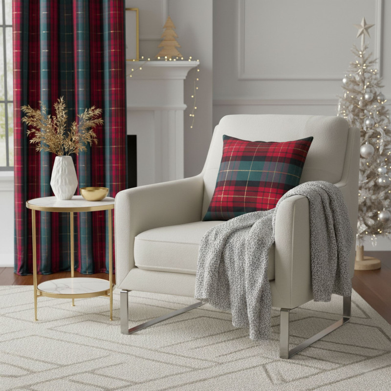 Poduszka dekoracyjna TARTAN 45x45 Zielono-czerwony