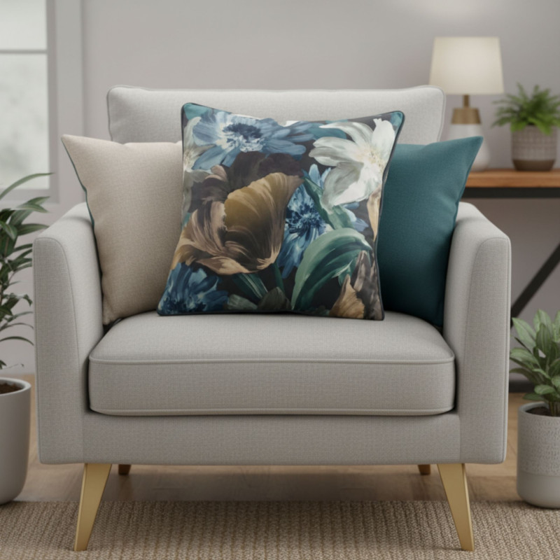 Poszewka Welwetowa MONA 45x45 Kwiaty Niebieska Welur
